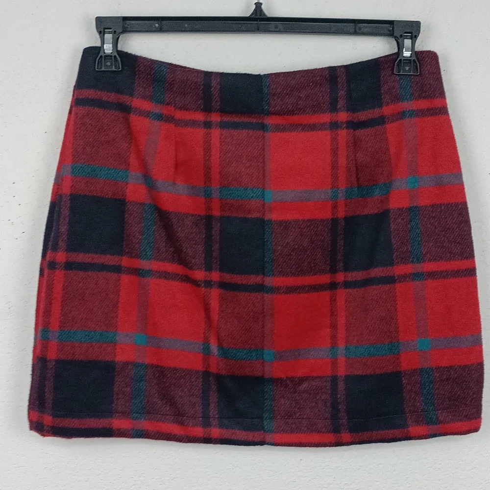 Fashion On Earth Womens Red, Black, Teal Plaid Mini Skirt sz L